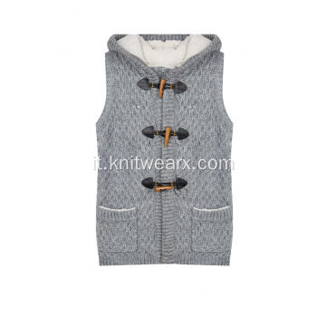 Cardigan da donna in maglia con cappuccio foderato con bottoni e tasca gilet